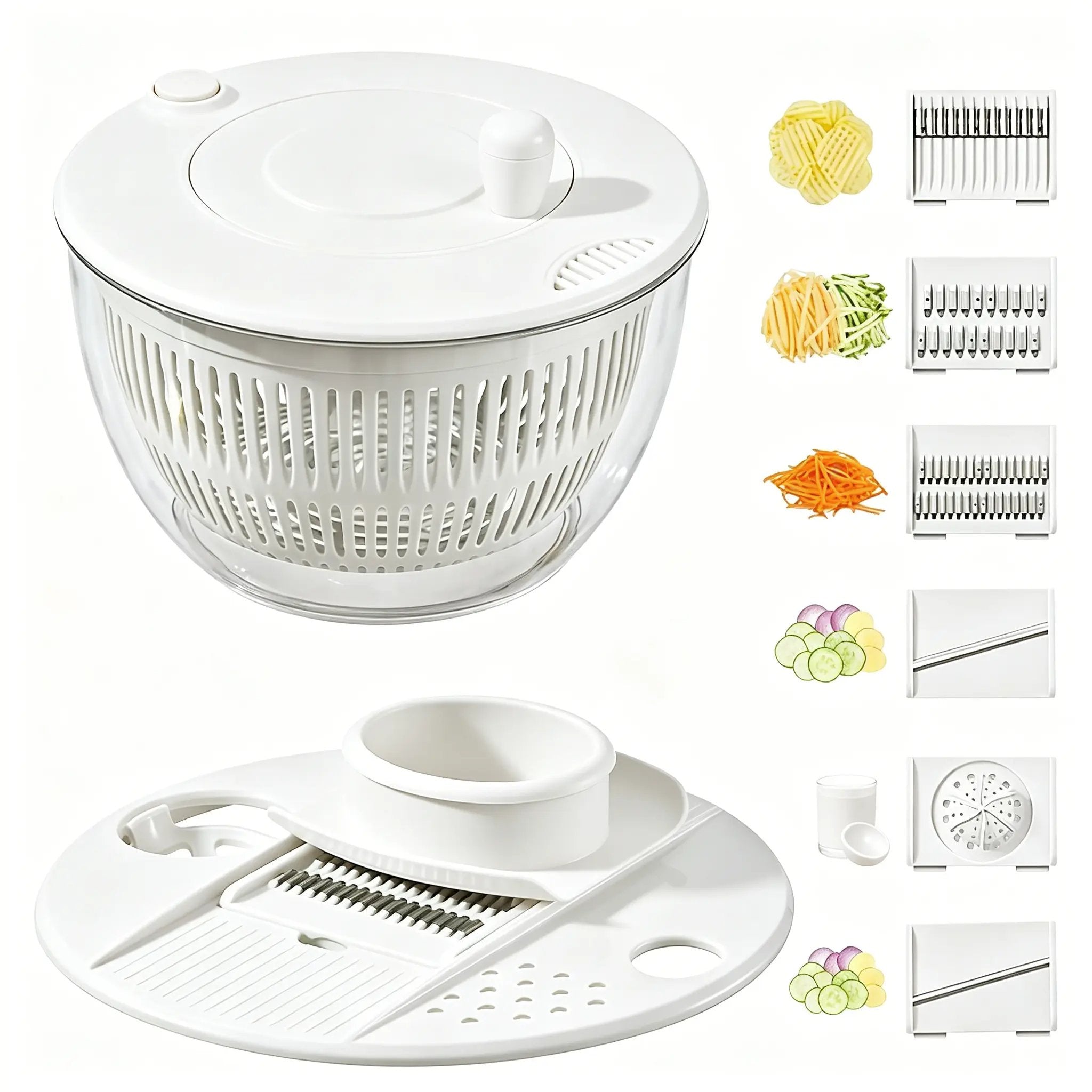 🥗 3-in-1 Large Salad Spinner Set | 5.3 Qt Vegetable Washer with Slicer & Strainer for Kitchen🔥