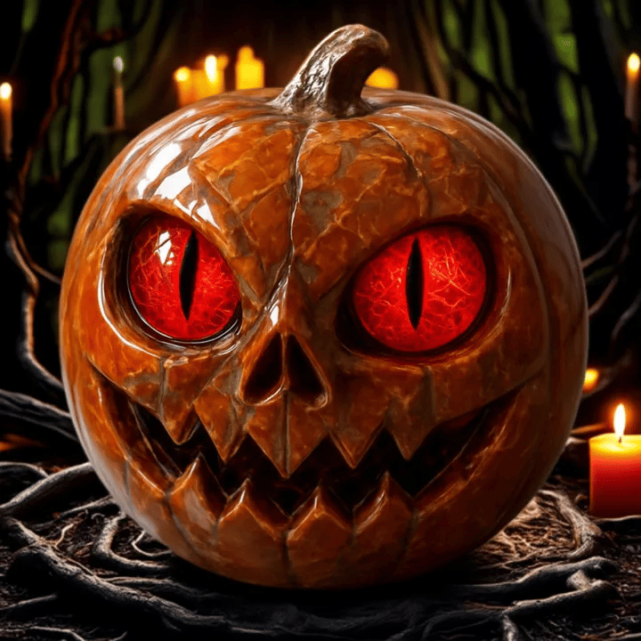 🏆Flash Sale 60% OFF - 🎃👻Halloween Pumpkin Decorations-Handmade Red-Eyed Pumpkin F'igurine🔥