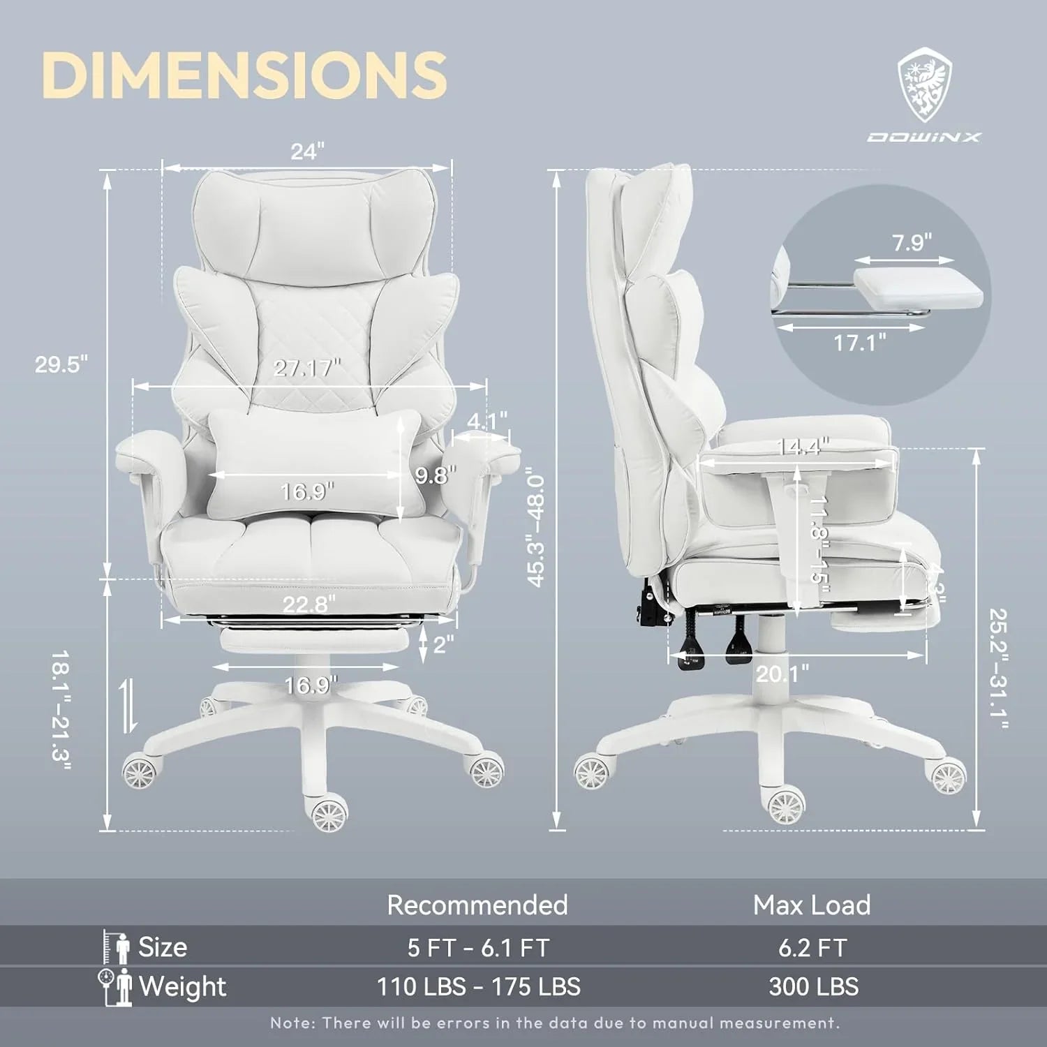 Big and Tall Office Chair with Pocket Spring Cushion,High Back Computer Gaming Chairs with Adjustable Armrests and Lumbar Support,Executive Desk Chairs with Footrest(PU Leather,White)🔥