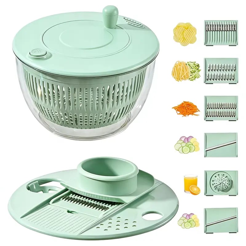 🥗 3-in-1 Large Salad Spinner Set | 5.3 Qt Vegetable Washer with Slicer & Strainer for Kitchen🔥
