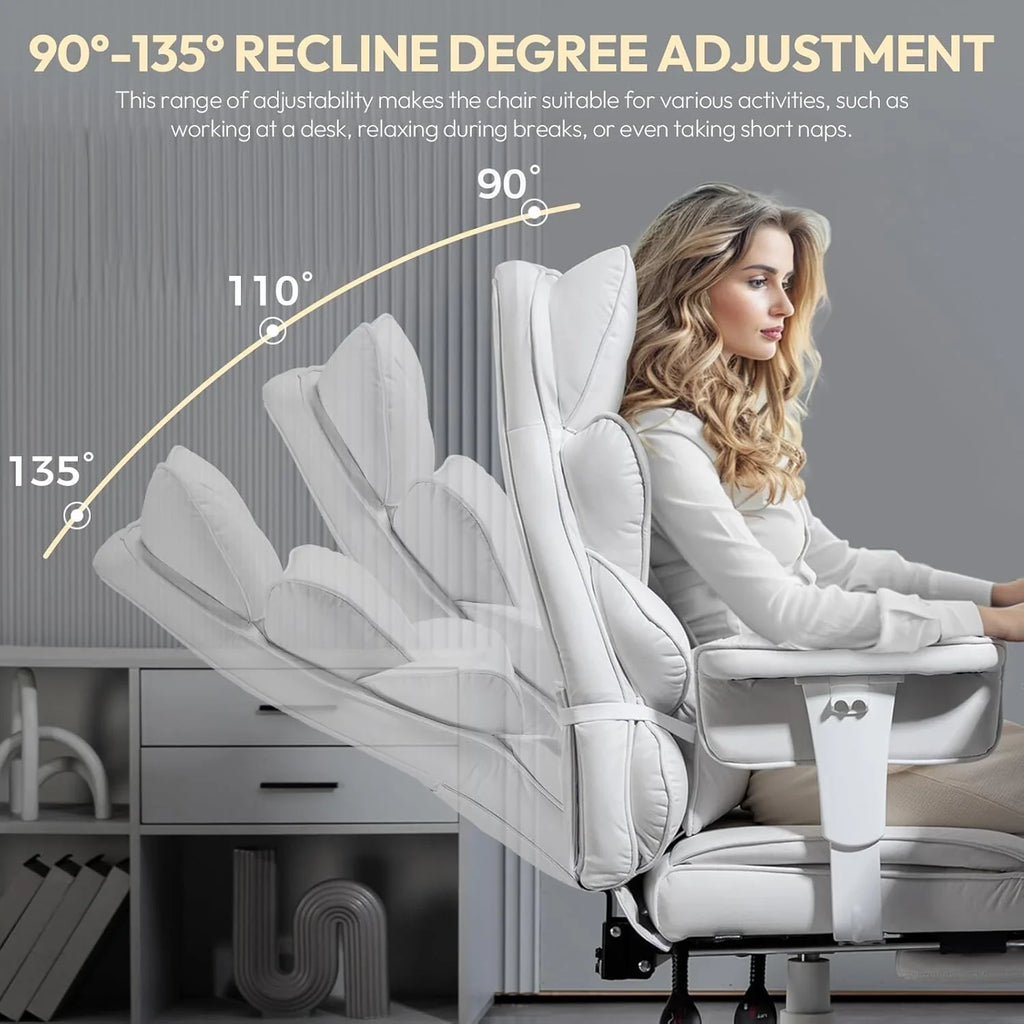 Big and Tall Office Chair with Pocket Spring Cushion,High Back Computer Gaming Chairs with Adjustable Armrests and Lumbar Support,Executive Desk Chairs with Footrest(PU Leather,White)🔥
