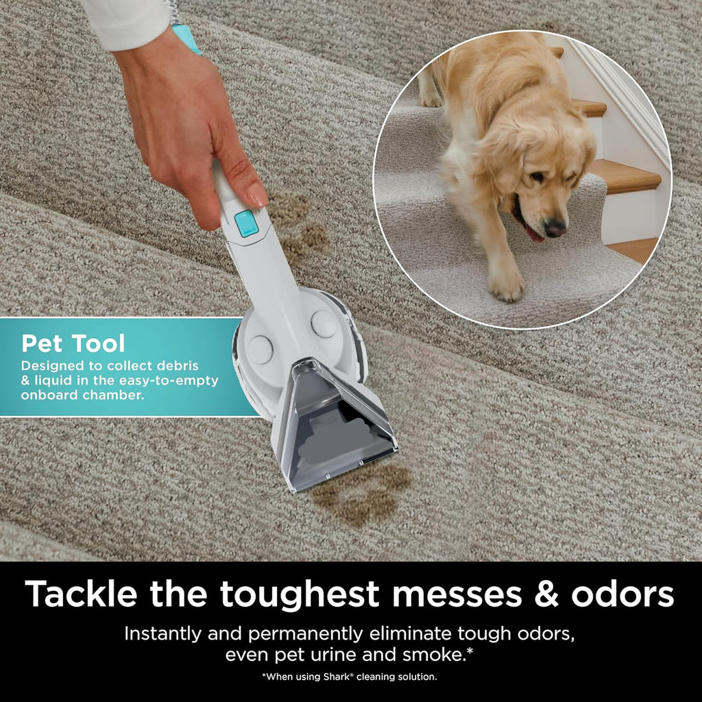 Portable Carpet, Upholstery & Area Rug Cleaner with Pet Mess Tool, Stain & Odor Remover, Perfect for Car Interiors, Includes 3 Cleaning Tools & Cleaning Solution, White🔥