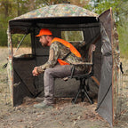 Hunting Blind 360 Degree See Through Double Door Ground Blind for Hunting, 2/3 Person Pop Up Portable Camouflage Deer/Turkey Tent with Blaze Orange Panels🔥