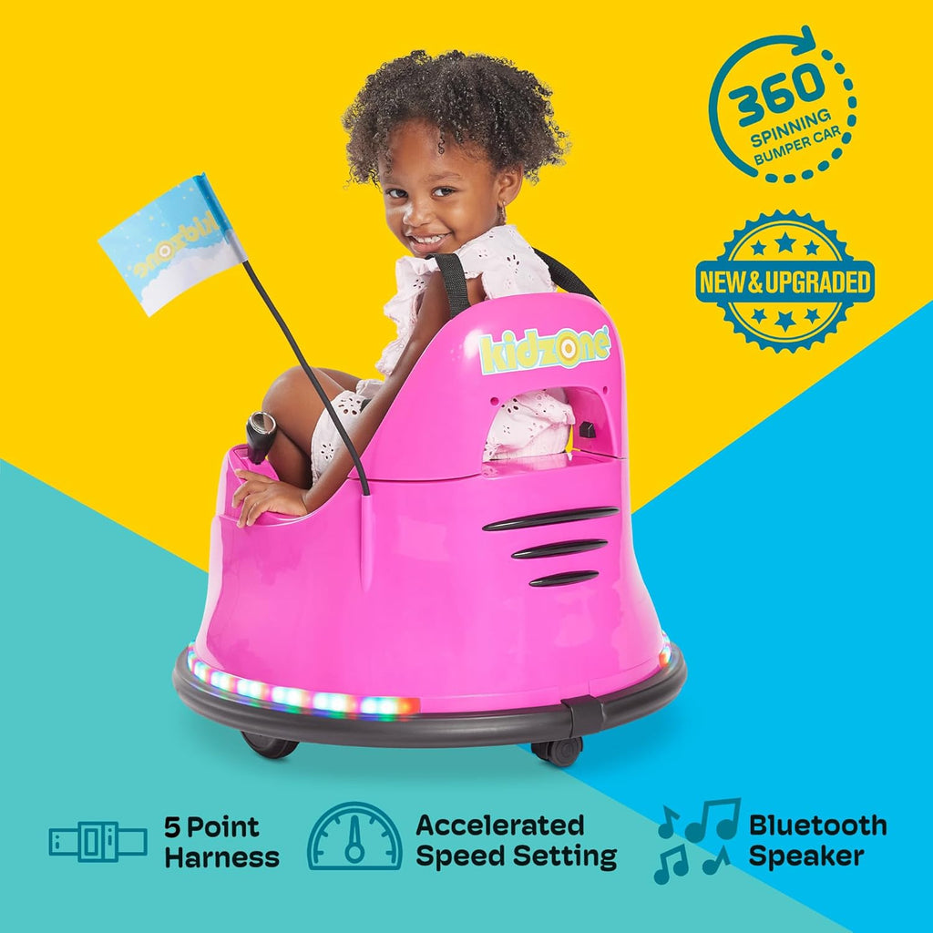 🎀🚗Smart Bumper Car for Toddler & Kids 1.5-6 Years Old, 12V 2-Speeds Electric Ride On Bumping Toy Gifts W/Remote Control, APP Control, LED Lights, Bluetooth, 360°Spin and DIY Sticker🏆