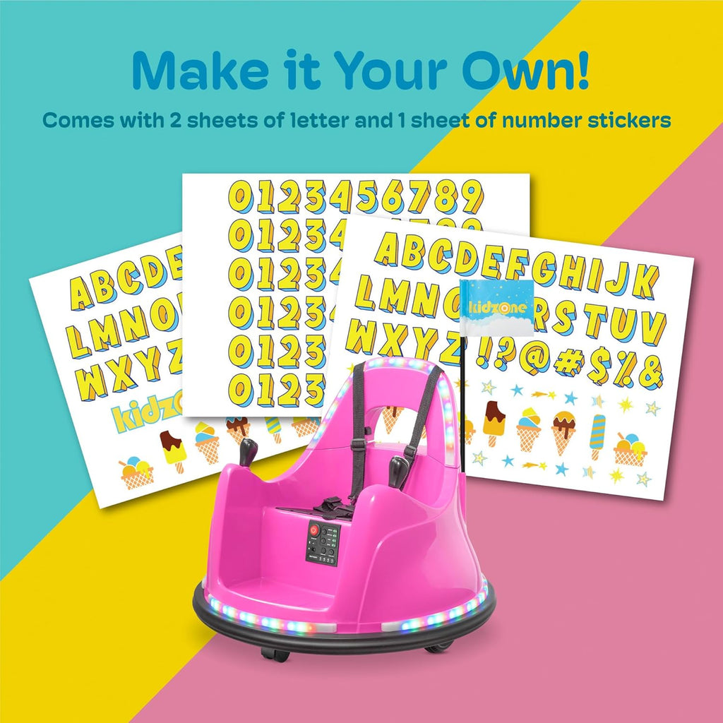 🎀🚗Smart Bumper Car for Toddler & Kids 1.5-6 Years Old, 12V 2-Speeds Electric Ride On Bumping Toy Gifts W/Remote Control, APP Control, LED Lights, Bluetooth, 360°Spin and DIY Sticker🏆