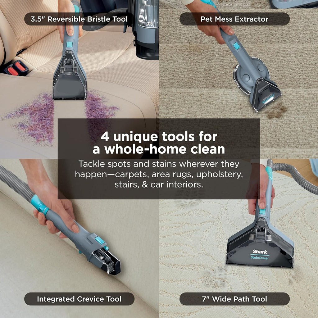 Portable Carpet, Upholstery & Area Rug Cleaner with Pet Mess Tool, Stain & Odor Remover, Perfect for Car Interiors, Includes 3 Cleaning Tools & Cleaning Solution, White🔥
