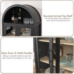 71" Tall Arched Display Cabinet, 5-Tier Bookshelf Modern Farmhouse Arched Bookcase with Glass Doors and Shelves, Wooden Pantry Storage Cabinet for Living Room, Office and Kitchen, Caramel Oak🔥