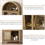 71" Tall Arched Display Cabinet, 5-Tier Bookshelf Modern Farmhouse Arched Bookcase with Glass Doors and Shelves, Wooden Pantry Storage Cabinet for Living Room, Office and Kitchen, Caramel Oak🔥