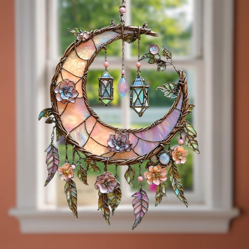 🔥🔥New Year 50% Off--🌙Hand-Painted Moon and Floral Window Decor💖🏆