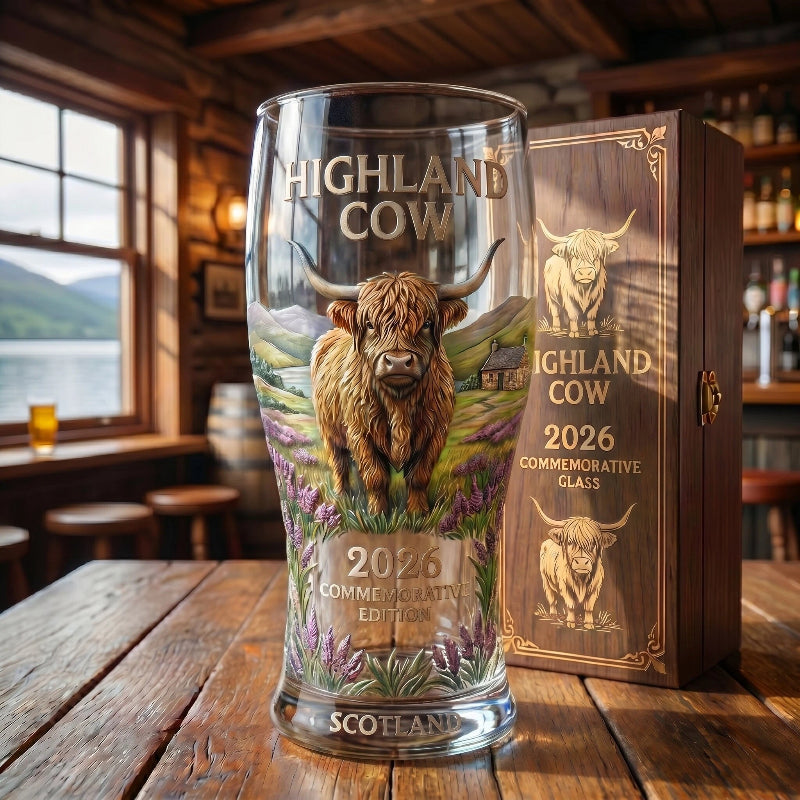 🍺🐮 Raise a Toast to 2026 — Limited Edition Highland Cow Glass!🔥