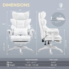 Big and Tall Office Chair with Pocket Spring Cushion,High Back Computer Gaming Chairs with Adjustable Armrests and Lumbar Support,Executive Desk Chairs with Footrest(PU Leather,White)🔥