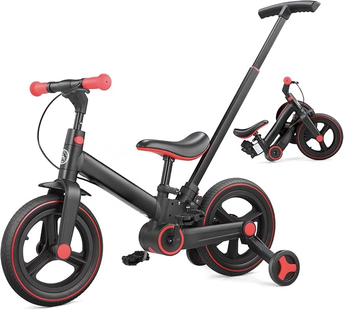 6-in-1 Toddler Bike & Stroller | Foldable Push Bike w/Training Wheels🔥