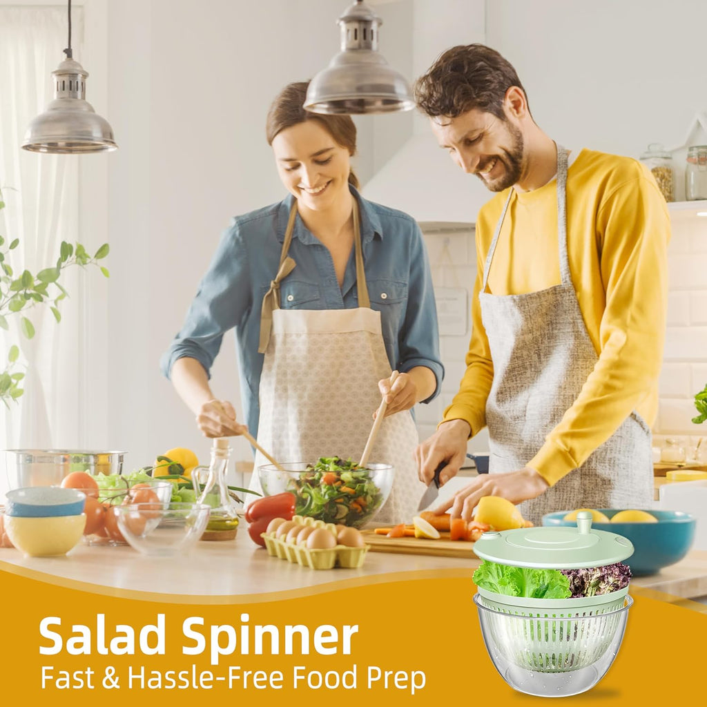 🥗 3-in-1 Large Salad Spinner Set | 5.3 Qt Vegetable Washer with Slicer & Strainer for Kitchen🔥