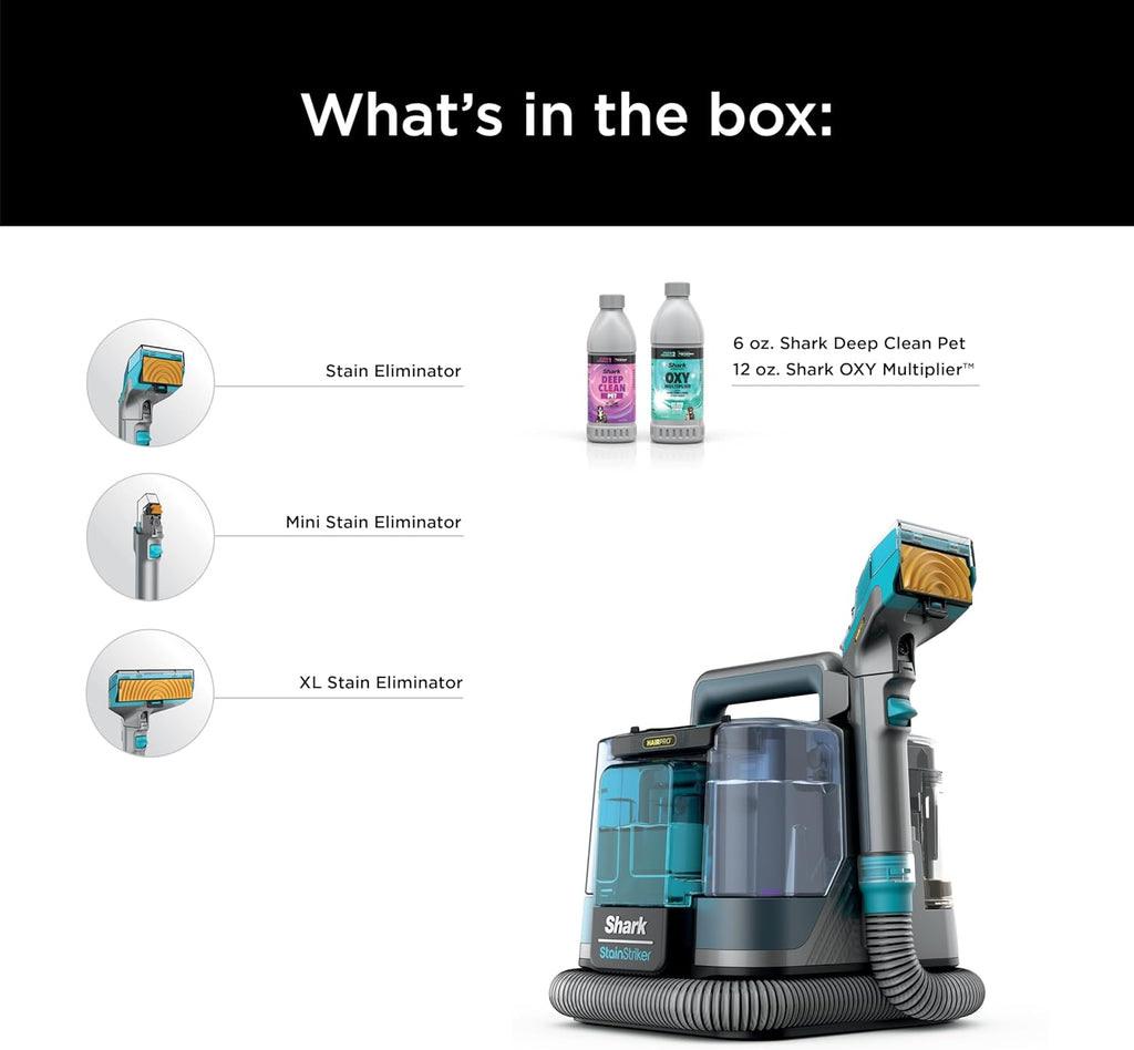 Portable Carpet, Upholstery & Area Rug Cleaner with Pet Mess Tool, Stain & Odor Remover, Perfect for Car Interiors, Includes 3 Cleaning Tools & Cleaning Solution, White🔥