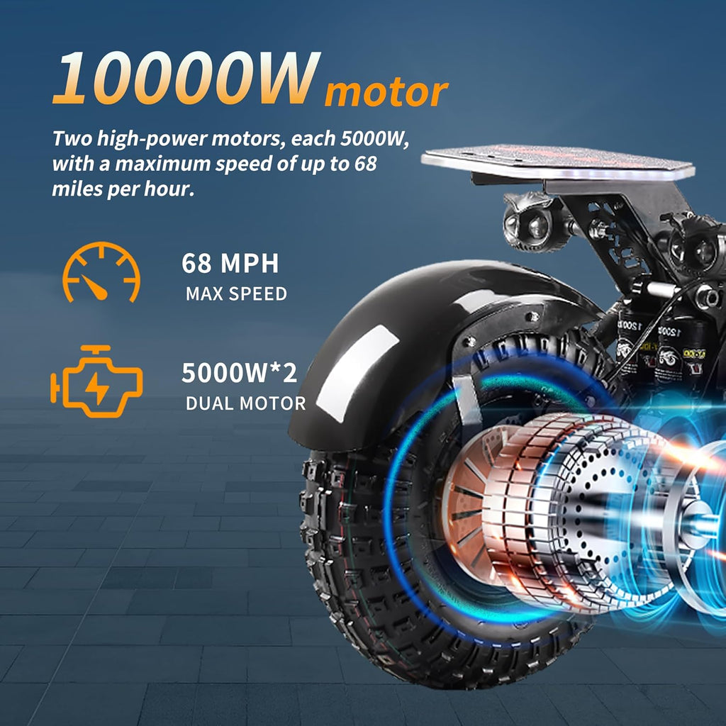 T90 Pro Electric Scooter for Adults, 10000W Dual Motor, 68 MPH Max Speed, 72V Removable Battery, 14" Off-Road Tires 800lbs Max Load, Music Light, Waterproof, 65 Mile Range, Fast E-Scooter🏆