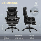 Big and Tall Office Chair with Pocket Spring Cushion,High Back Computer Gaming Chairs with Adjustable Armrests and Lumbar Support,Executive Desk Chairs with Footrest(PU Leather,White)🔥