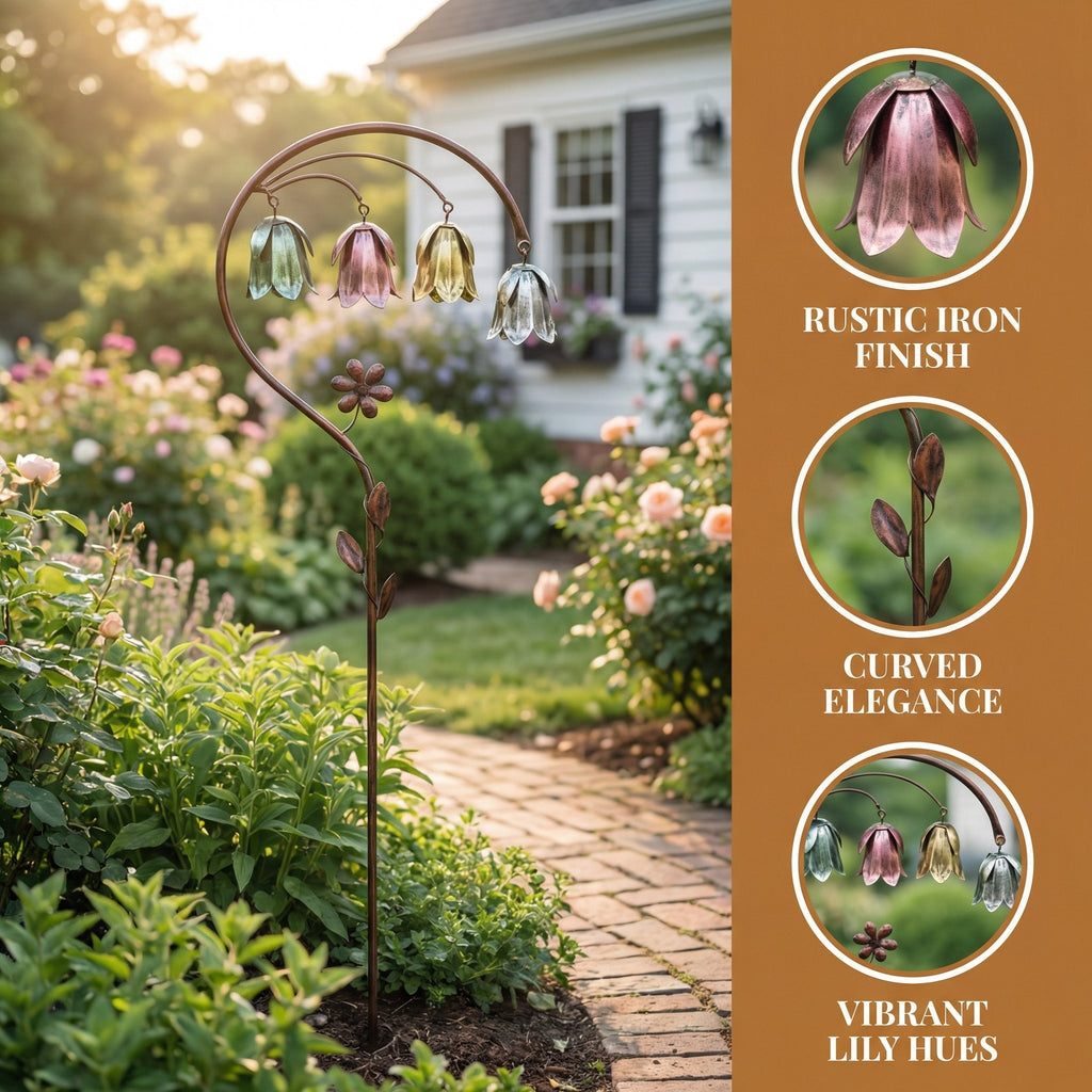 🌸 4-Color Metal Lily of the Valley Garden Stake | Rustic Floral Sculpture🏆